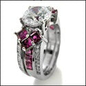 Matching Engagement Ring Set 2 Ct Round Cubic Zirconia Center Ruby Princess Band and Sides 14K W Gold