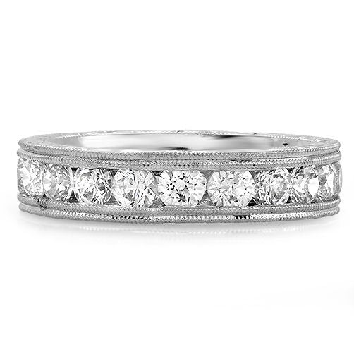 Round Cubic Zirconia Eternity Channel Hand Engraved Band