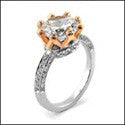 Engagement 2.25 Round Rose Gold Crown Two Tone Cubic Zirconia Cz Ring