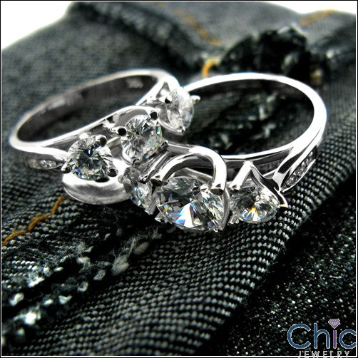 Matching Set 3 Stone Ring Cubic Zirconia Cz Ring