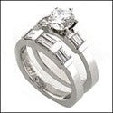 Matching Set Round Brilliant Channel Baguettes Euro Shank Cubic Zirconia Cz Ring