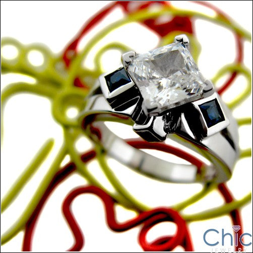 Engagement 1.25 Princess Center Sapphire Bezel Princess Cubic Zirconia Cz Ring