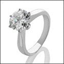 Cubic Zirconia Solitaire 2 Carat Round Tiffany 6 Prongs Ring 14k White Gold