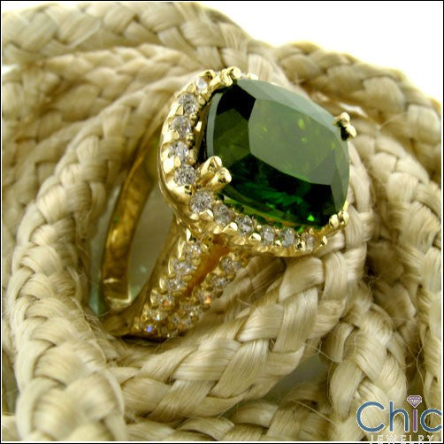Estate Emerald Radiant Cushion Yellow Gold Cubic Zirconia Cz Ring