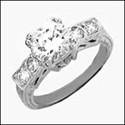 1.5 Round Center Engraved Shank Cubic Zirconia Engagement Ring 14k White Gold