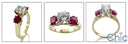 3 Stone Diamond Centrer Ruby All Round Cubic Zirconia Cz Ring