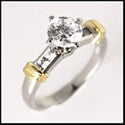 Engagement 1 Ct Round Stone 4 Prong Two Tone Cubic Zirconia Cz Ring