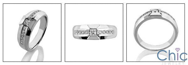 Mens .70 Princess in Channel Cubic Zirconia CZ Wedding Band