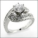 Cubic Zirconia Twist Engagement Ring 1 Carat Round Center Pave 14K White Gold