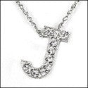 Cubic Zirconia Cz J Letter in white Gold Initial Pendant