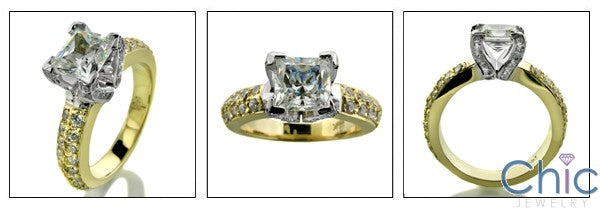 Engagement 1 Ct Princess in Prongs Two Tone Cubic Zirconia Cz Ring