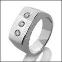 Mens 3 Round Bezel Set in 9.5 MM Cubic Zirconia CZ Wedding Band