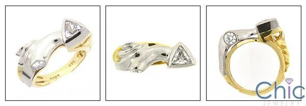 1 Carat Trillion Round in Bezel Two Tone 14K Gold Cubic Zirconia Ring