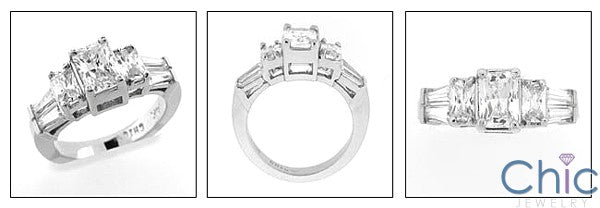 Engagement Ring Cubic Zirconia 2 Carat Radiant With Baguettes 14k White Gold