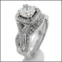 Matching Set 1.25 Cushion Halo Pave Curved Cubic Zirconia Cz Ring