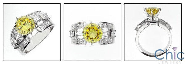 Engagement 2.25 Round canary Stone wide channel shank Cubic Zirconia Cz Ring