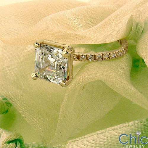 Engagement 3.5 Ct Asscher Center thin eternity Cubic Zirconia Cz Ring