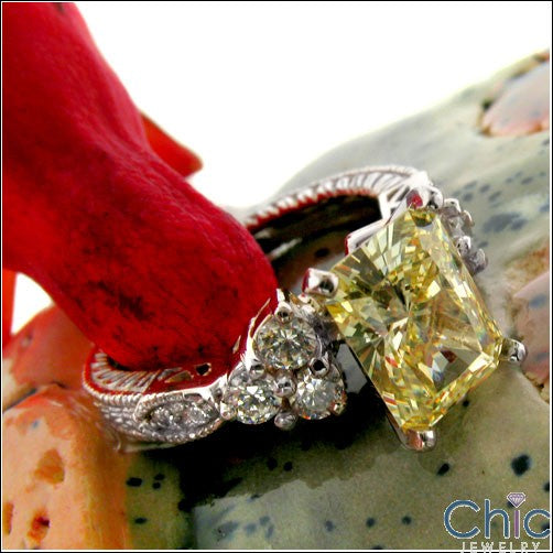 Engagement Yellow Canary Radiant 2 Ct Engraved Shank Cubic Zirconia Cz Ring