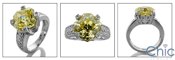 Engagement Canary Asscher 3 Ct Pave Cubic Zirconia Cz Ring