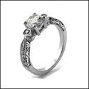 Engagement 0.75 Round Center Engraved shank Cubic Zirconia Cz Ring