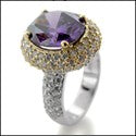 Amethyst Oval 5 Carat Cubic Zirconia Two Tone Gold Pave Set Ring