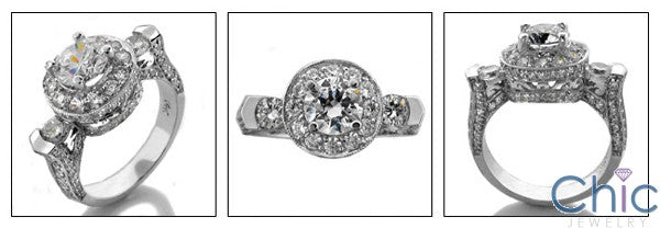 Engagement Round 1 Ct Center In Halo Pave Cubic Zirconia Cz Ring