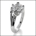 Engagement 1.5 Ct Round Cubic Zirconia Solitaire  .25 Pave Cz  14k White Gold Ring