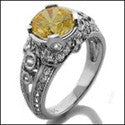 Estate 2.0 Ct Round Canary Bezel Pave Cubic Zirconia Cz Ring