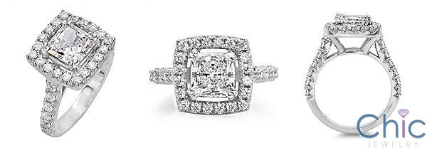 Engagement 1.5 Princess Antique Look Pave Cubic Zirconia 14K White Gold Ring