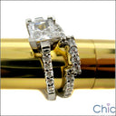 Princess 1 Carat Center Cubic Zirconia Engagement Ring With Fitted Matching Band 14K W Gold