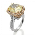 4 Carat Canary Radiant Cushion Cubic Zirconia 14K Rose Gold Halo Pave Cz Engagement Ring