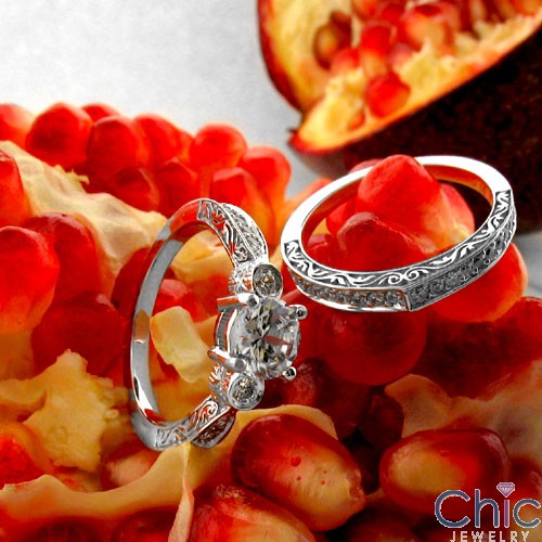 Engagement 0.75 Round Center Engraved shank Cubic Zirconia Cz Ring