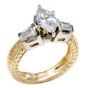 Engagement 1.25 Marquise Channel Baguettes Two Tone Shank Cubic Zirconia Cz Ring