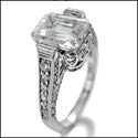 Engagement 3 Ct Emerald Cut CZ Pave Cubic Zirconia Engagement Ring 14K White Gold