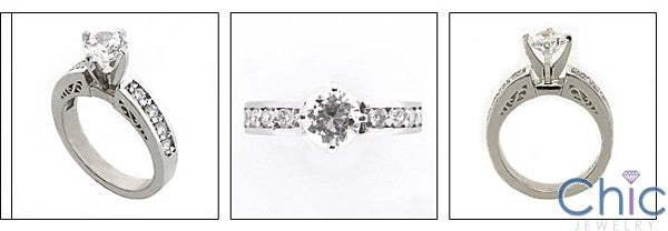 Engagement .75 Round Center Scroll Ct Pave Cubic Zirconia Cz Ring