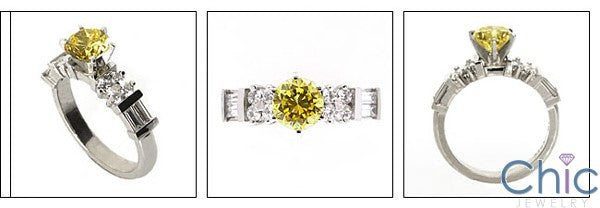Engagement .75 Ct Round Center Channel Baguettes Rounds Cubic Zirconia Cz Ring