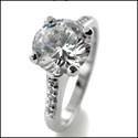 1.75 Round Center Pave  Sides Cubic Zirconia 14K White Gold Engagement Ring