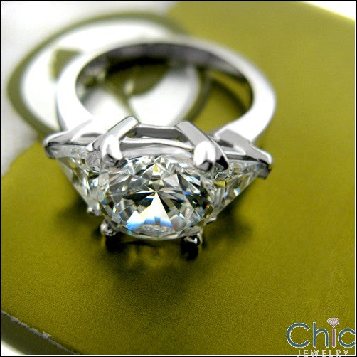 3 Stone 3 Ct Round 2 Ct Triangle Prongs Cubic Zirconia Cz Ring