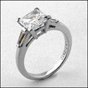 Cubic Zirocnia 1.5 Princess and Tapered Baguettes Channel Cz  Engagement 14k White Gold Ring