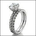 Cubic Zirconia 1 Carat Round Stone Matching Engagement Ring Set 2mm Each Band 14K White Gold
