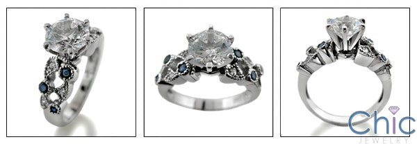 Engagement 1.5 Round center Sapphire Bezels Ct Pave Cubic Zirconia Cz Ring