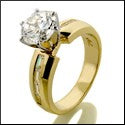 Cubic Zirconia Engagement 1.25 Round Channel Baguette Yellow Gold Cz Ring