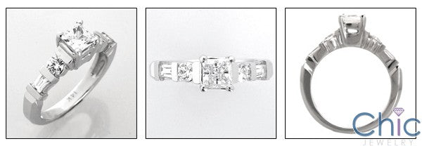 Half Carat Princess Channel Cubic Zirconia Cz Engagement Ring 14K White Gold