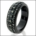 Wedding Black Rhodium Solid 14K Gold Cubic Zirconia Round Stones in Pave Band