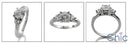 3 Stone CZ Ring 2 Ct Round Center 14K White Gold