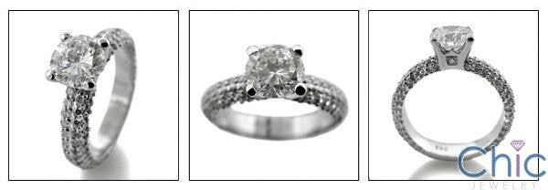 Engagement 1. Ct Center Round 4 Rows Pave Cubic Zirconia Cz Ring