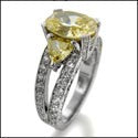 Canary 3 Carat Oval With  Trillion Cubic Zirconia Anniversary 14K White Gold Ring