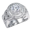 Anniversary 1.25 Ct . Round Center Halo Micro Pave Cubic Zirconia 14K White Gold Ring