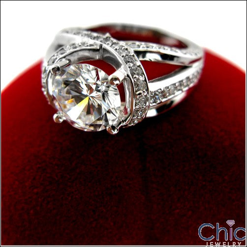 Engagement 1.75 Round Stone Criss Cross Pave Cubic Zirconia Cz Ring