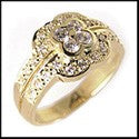 Fine Jewelry Flower Petal Bezel  Pave Set Cubic Zirconia Ring 14K Yellow Gold